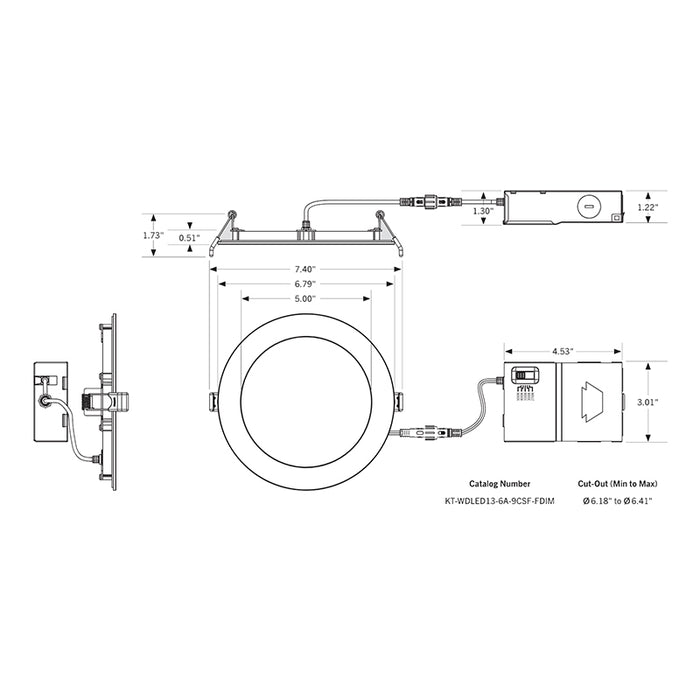 Keystone KT-WDLED13-6A-9CSF-FDIM 6" LED Slim Wafer Downlight, CCT Selectable
