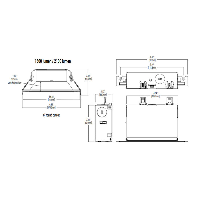 Halo LCR621RD 6" Canless LED Downlight with Emergency Battery Pack, CCT Selectable, 2100 Lumen