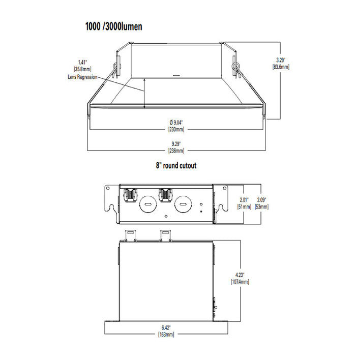 Halo LCR830RD 8" Canless LED Downlight with Emergency Battery Pack, CCT Selectable, 3000 Lumen