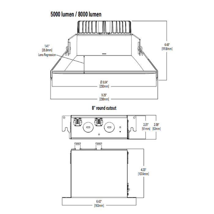 Halo LCR880RD 8" Canless LED Downlight with Emergency Battery Pack, CCT Selectable, 8000 Lumen