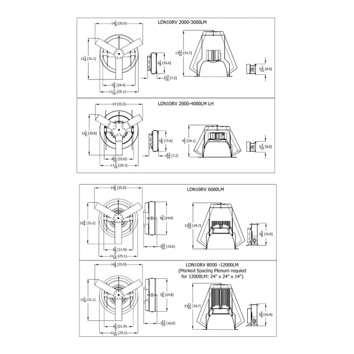 Lithonia LDN10RV 10" 146W LED Commercial Retrofit Downlights, 3500K, 12000 Lumens, 120-277V