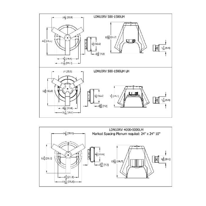 Lithonia LDN10RV 10" 146W LED Commercial Retrofit Downlights, 3500K, 12000 Lumens, 120-277V