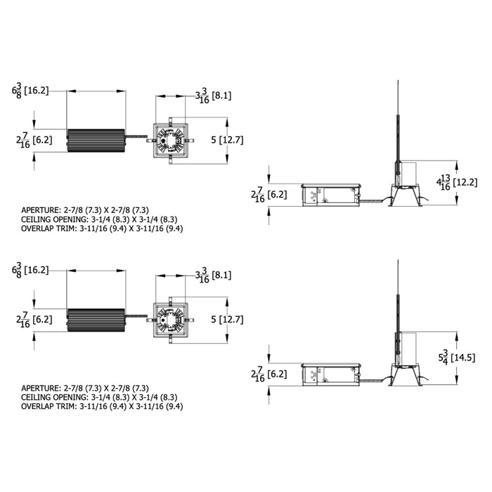 Lithonia LDN3SQ 3" LED Square Open New Construction Housing, 1000lm