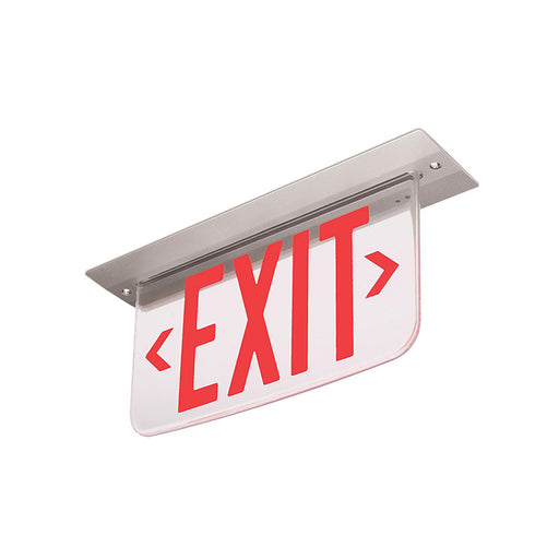 Dual-Lite LE Series Architectural Edge-Lit LED Exit Sign, Ceiling Mount, Double Face, Red Letters, 120/277V, Double Face, Red Letters, L/R Arrows, Satin Aluminum Finish, Emergency Operation, Less Rough-In Kit