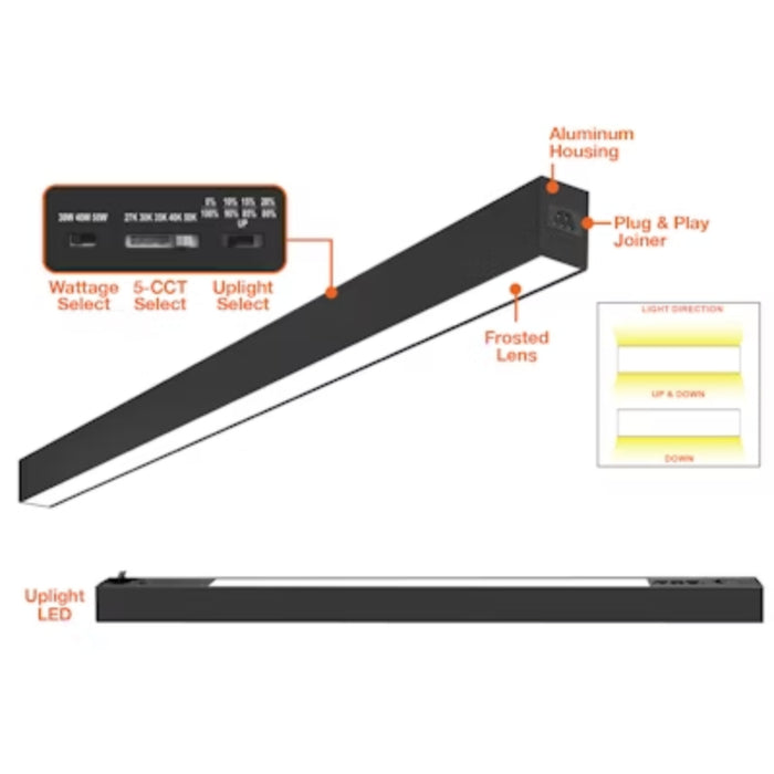 Envision LED-UDL2 4Ft 5CCT C-Line Suspended Linear w/ Uplight  Black 120-277V