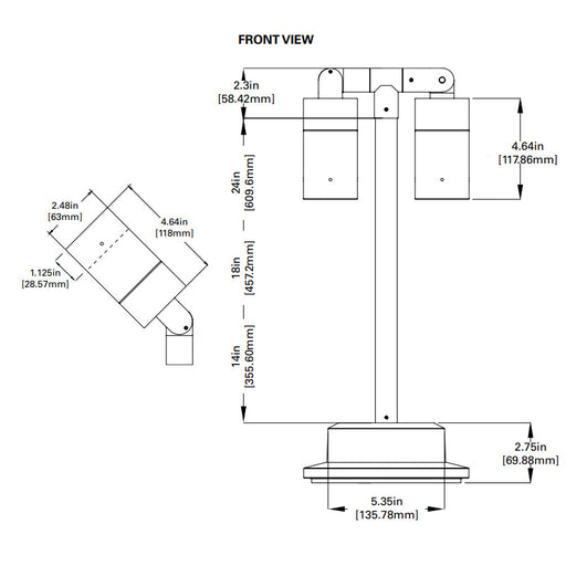 Lumiere Lanterra 1002 2-Head 20W LED Pathway Light, Flood Optic, Outdoor Hood, Round Surface Mount