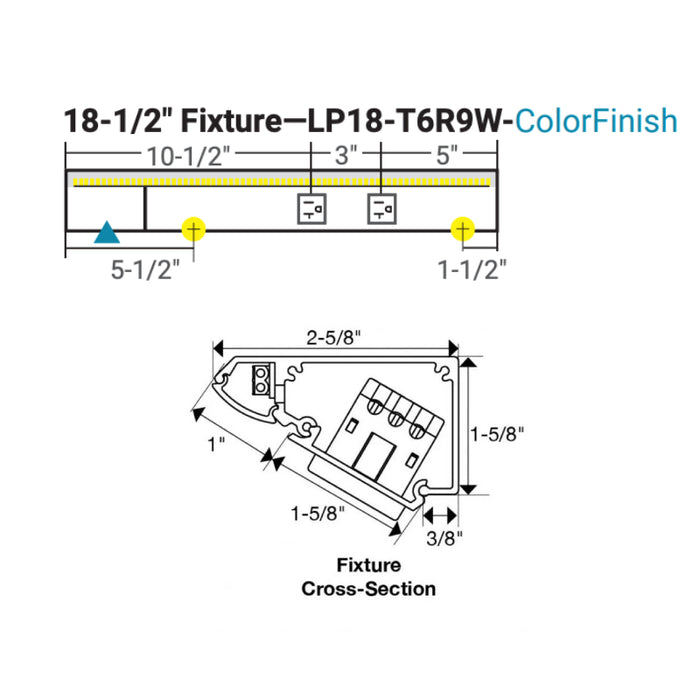 Task Lighting LP18 18.5" RM Series Lighted Power Strip, Tunable White 2700K - 5000K
