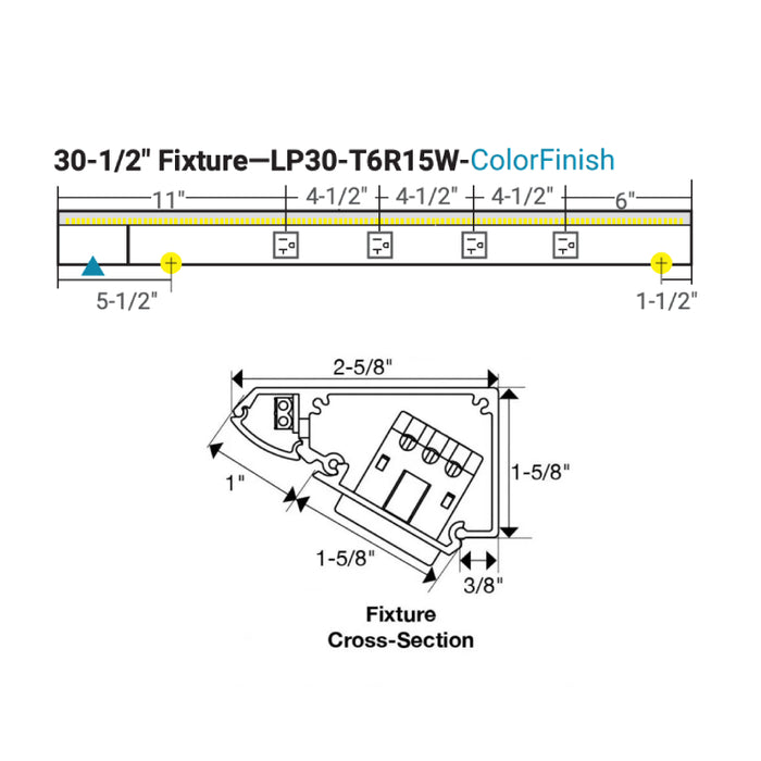 Task Lighting LP30 30.5" RM Series Lighted Power Strip, Tunable White 2700K - 5000K