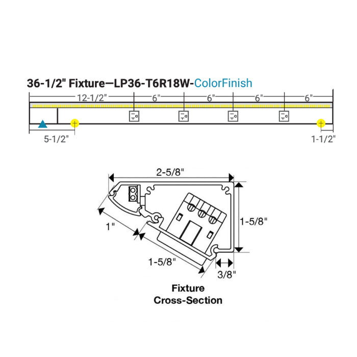 Task Lighting LP36 36.5" RM Series Lighted Power Strip, Tunable White 2700K - 5000K