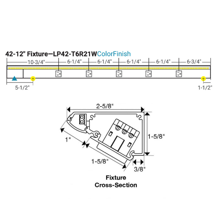 Task Lighting LP42 42.5" RM Series Lighted Power Strip, Tunable White 2700K - 5000K