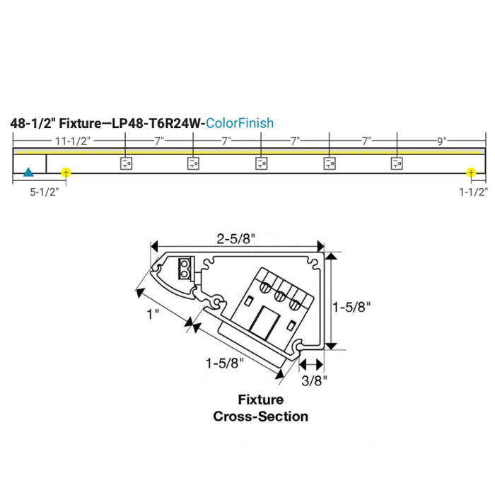 Task Lighting LP48 48.5" RM Series Lighted Power Strip, Tunable White 2700K - 5000K