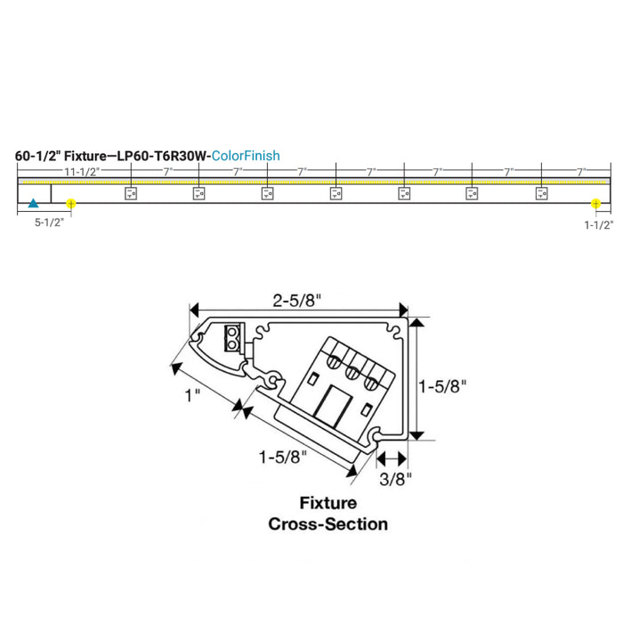 Task Lighting LP60 60.5" RM Series Lighted Power Strip, Tunable White 2700K - 5000K
