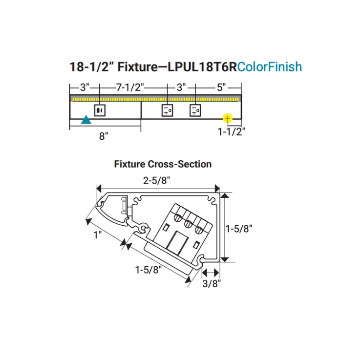 Task Lighting LPUL18 18.5" RM USB Series Lighted Power Strip with USB-A/C, Tunable White 2700K - 5000K