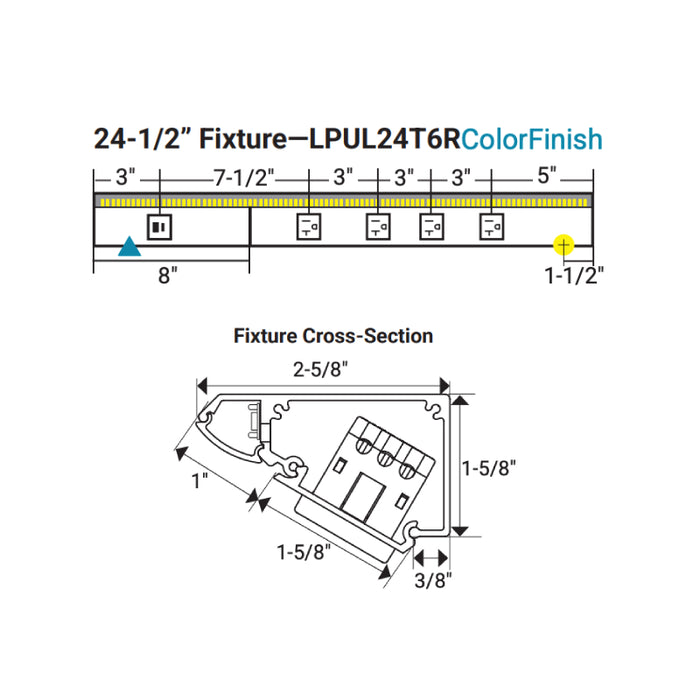 Task Lighting LPUL24 24.5" RM USB Series Lighted Power Strip with USB-A/C, Tunable White 2700K - 5000K