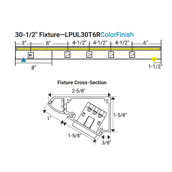Task Lighting LPUL30 30.5" RM USB Series Lighted Power Strip with USB-A/C, Tunable White 2700K - 5000K
