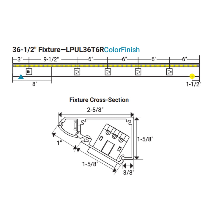 Task Lighting LPUL36 36.5" RM USB Series Lighted Power Strip with USB-A/C, Tunable White 2700K - 5000K