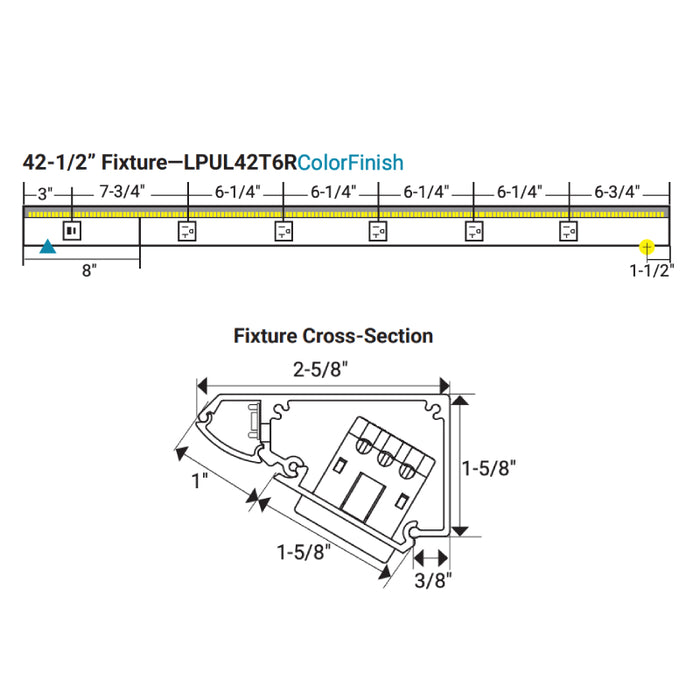 Task Lighting LPUL42 42.5" RM USB Series Lighted Power Strip with USB-A/C, Tunable White 2700K - 5000K