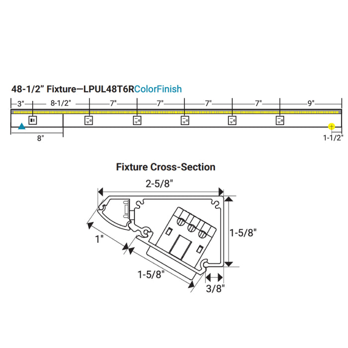 Task Lighting LPUL48 48.5" RM USB Series Lighted Power Strip with USB-A/C, Tunable White 2700K - 5000K