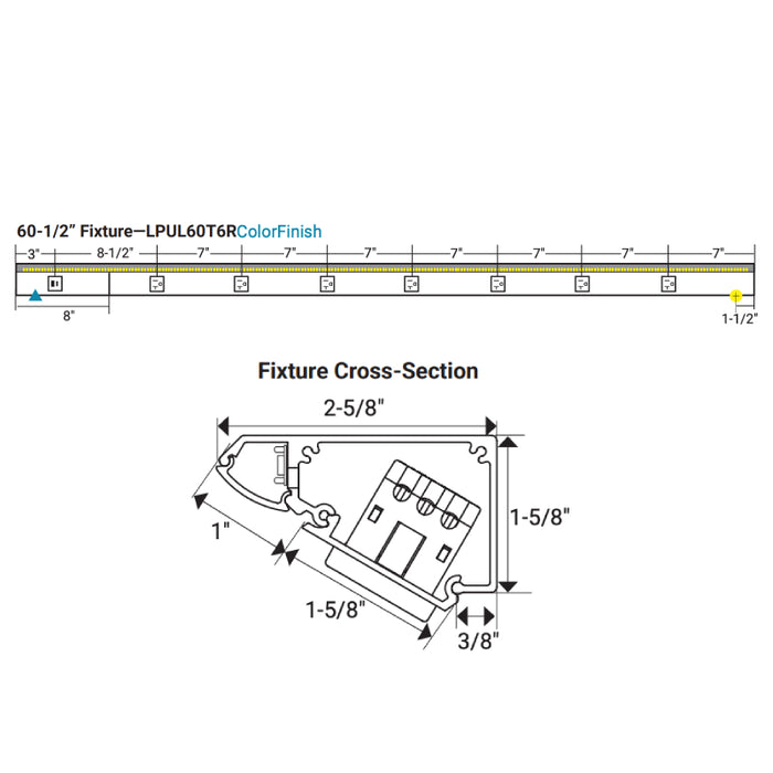 Task Lighting LPUL60 60.5" RM USB Series Lighted Power Strip with USB-A/C, Tunable White 2700K - 5000K