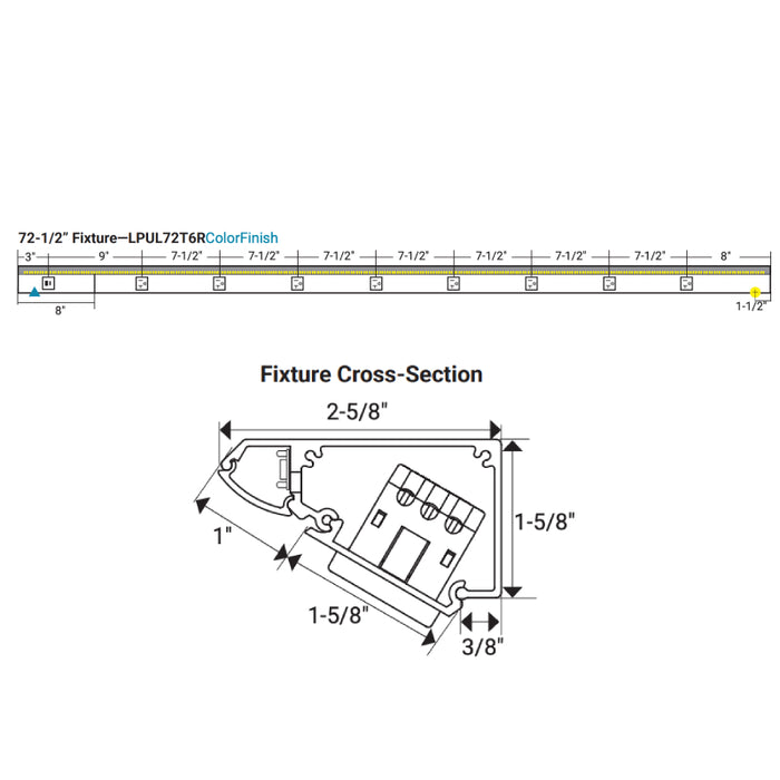 Task Lighting LPUL72 72.5" RM USB Series Lighted Power Strip with USB-A/C, Tunable White 2700K - 5000K