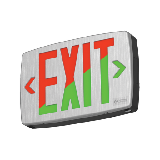 Lithonia LQM Quantum Thermoplastic LED Exit Sign with High-Output Battery, Single or Double Face, Red/Green Selectable, 120-277V - Black/Silver