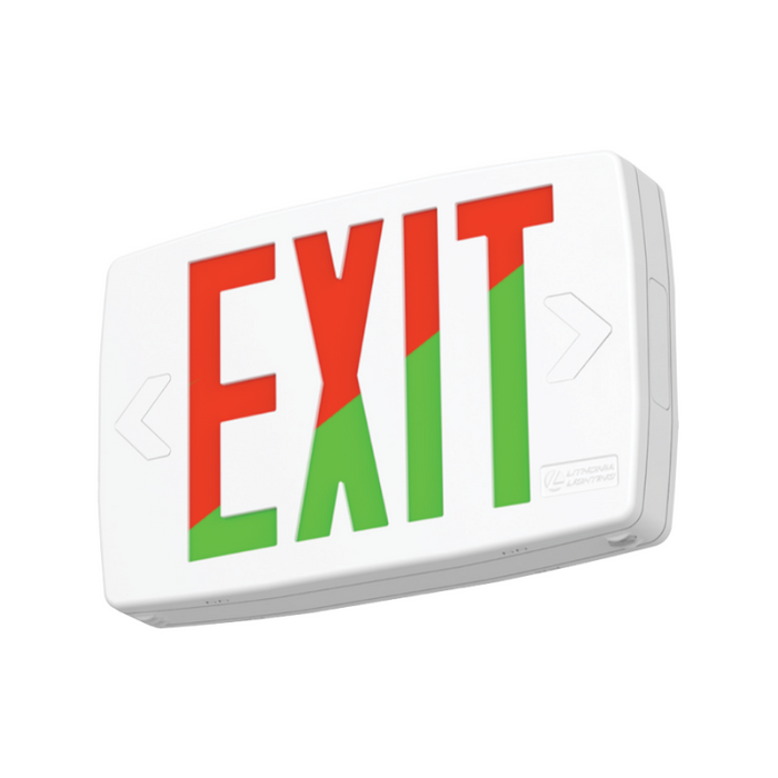 Lithonia Contractor Select LQM Quantum Thermoplastic LED Exit Sign with High-Output Battery, Single or Double Face, Red/Green Selectable, 120-277V