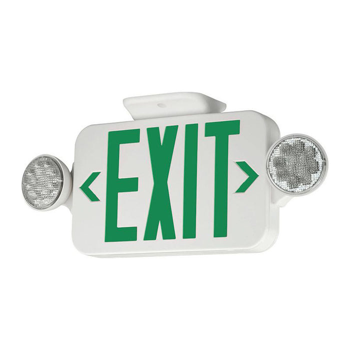 Lumination LUCE LED Exit/Emergency Light Combo, Round Lamp Heads, Universal Face, NiCad Battery - White Finish, Green Letters
