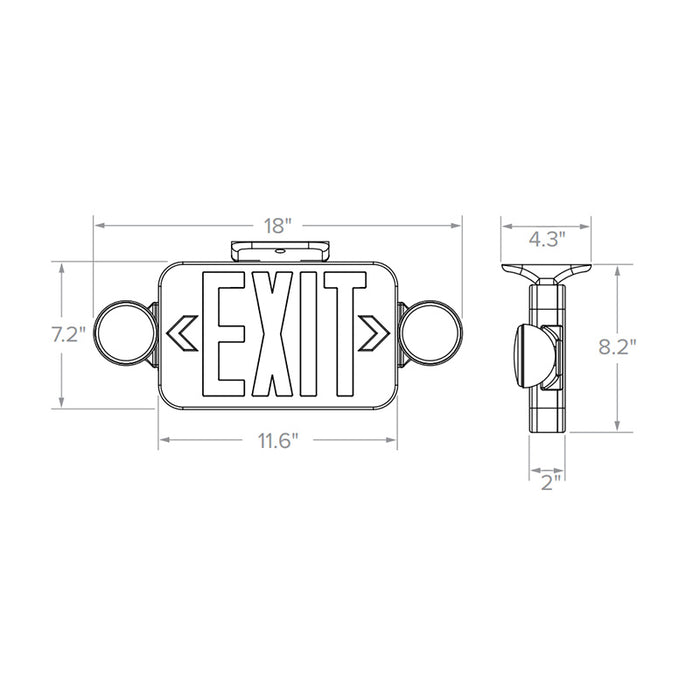 Lumination LUCE LED Exit/Emergency Light Combo, Round Lamp Heads, Universal Face, NiCad Battery
