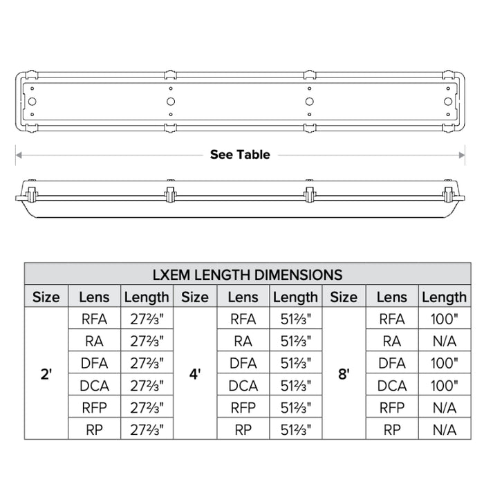 Columbia LXEM4 4-ft LED Vaportite, High Lumens, 4000K, Ribbed Frosted Acrylic, 0-10V Dimming, 120–277V