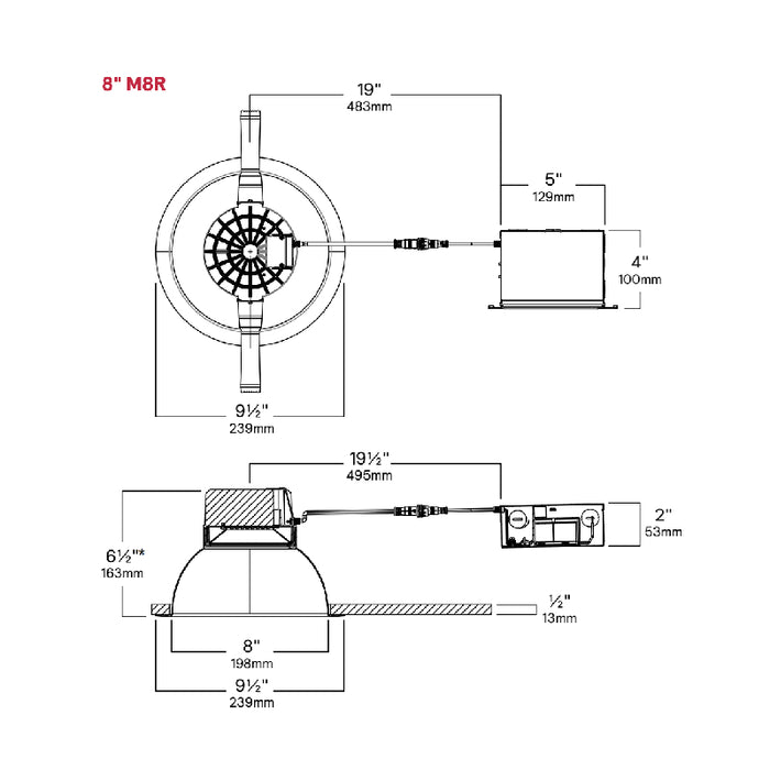 Lightolier M8R ModuLyte 8" Round LED Downlight, 3000/3500/4000 lm, 5CCT Selectable