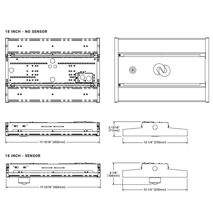 Metalux SPHB-1224SE-M-UNV-L84050-CD-SP1-U 18" Linear High Bay, 12000/18000/24000lm & CCT Selectable, 0-10 Dimming, 120-277V