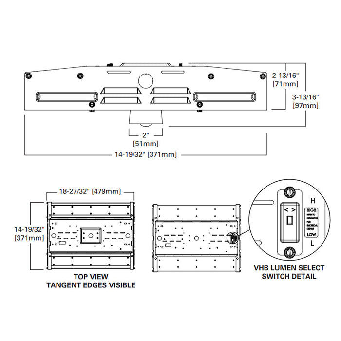 Metalux VHB-1215-W-UNV-L850-CD-U 80W/104W LED High Bay, Lumens Selectable, Wide Distribution, 120-277V, 5000K, Dimmable