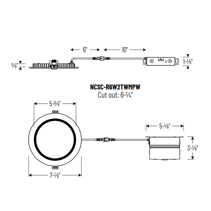 Nora NCSC-R6W2TW 6" Contractor Series Can-less LED Wafer Downlight with Regressed Baffle, 5 CCT Selectable (12-Pack)