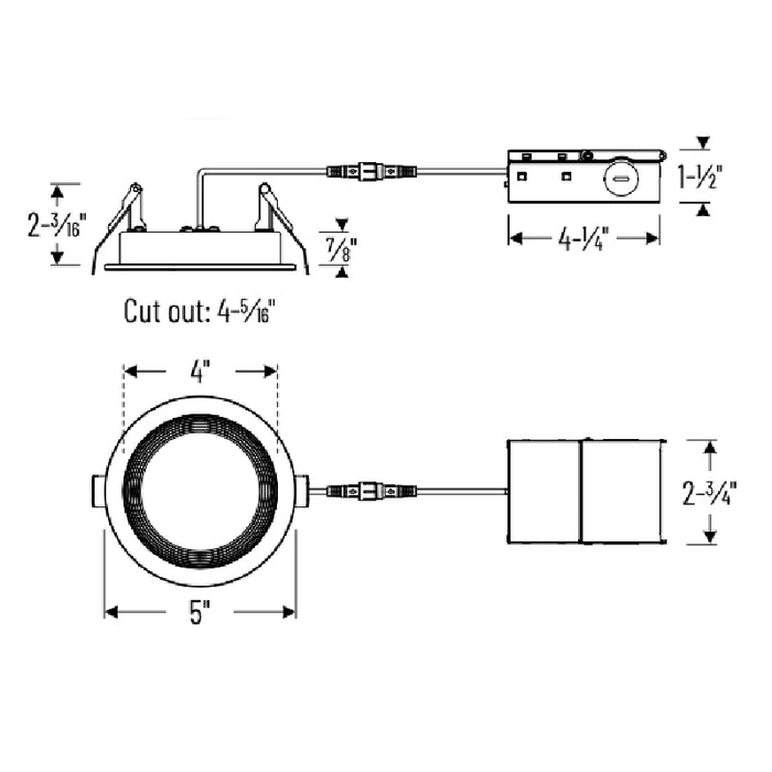 Nora NFRC-R4W2 4" 12W Fire Rated Can-less Baffled LED Downlight, 5CCT Selectable