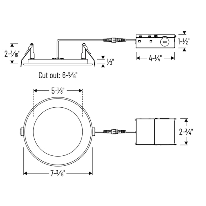 Nora NFRC-R6W1 6" 15W Fire Rated Can-less Flat LED Downlight, 5CCT Selectable