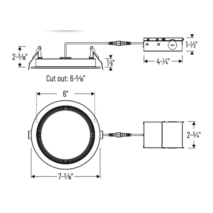 Nora NFRC-R6W2 6" 15W Fire Rated Can-less Baffled LED Downlight, 5CCT Selectable