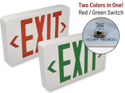 Nora NX-603 LED Dual Color Exit Sign with Battery Backup, Switchable R