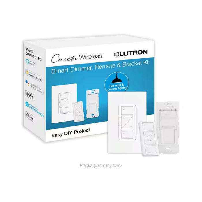 Lutron P-PKG1BW Caseta 150W Smart Dimmer Switch and Remote Kit with Bracket