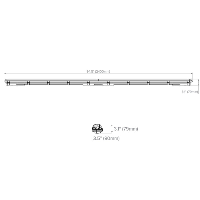 Albeo PLR 8-ft LED Linear Vapor Tight, 3CCT & Lumens Switchable