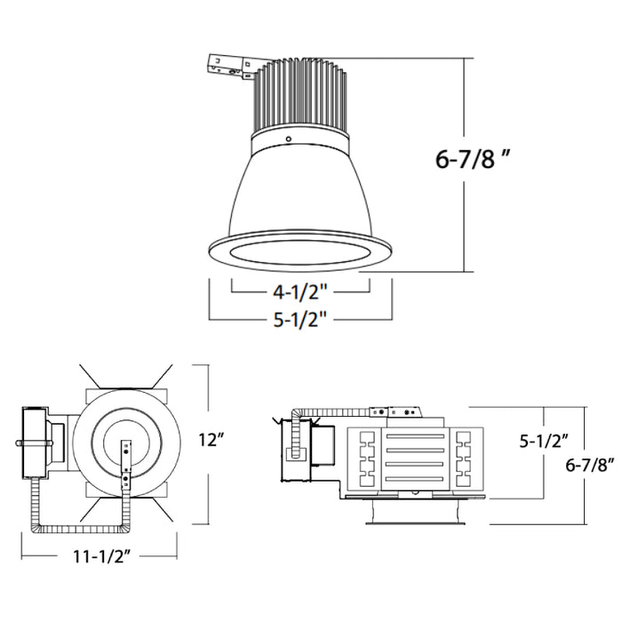 Rayon RBC4-FN 4" 8W/11W/16W/21W/27W Builders Plus LED Commercial Downlight New Construction Fixed Wall Wash, Lumens & 5CCT Selectable, 120-277V