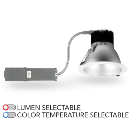 Rayon RBC8-FR 8" 29W/39W/48W Builders Plus LED Commercial Downlight Remodel/Retrofit, Lumens & 5CCT Selectable, 120-277V
