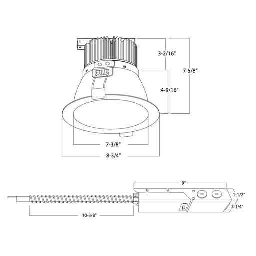 Rayon RBC8-FR 8" 29W/39W/48W Builders Plus LED Commercial Downlight Remodel/Retrofit, Lumens & 5CCT Selectable, 120-277V