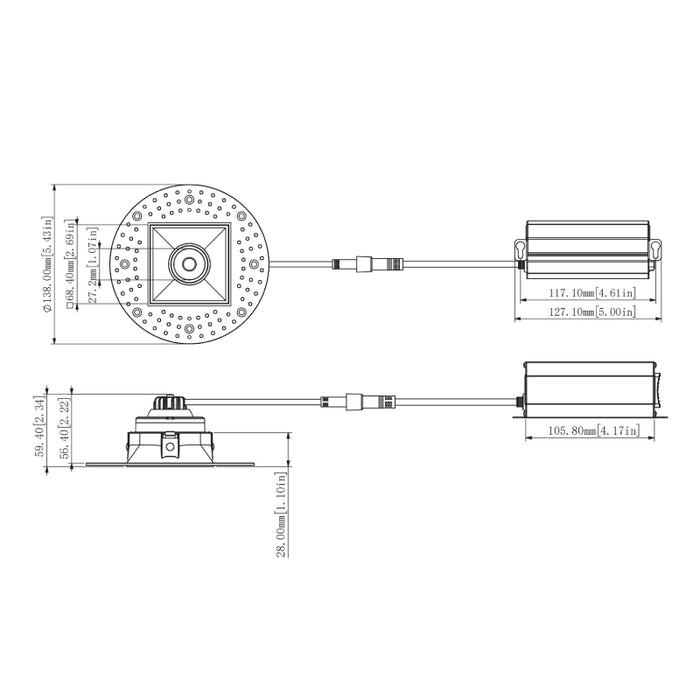 Westgate RDSG2TL 2" LED Square Gimbal Trimless Recessed Downlight, 5CCT Selectable