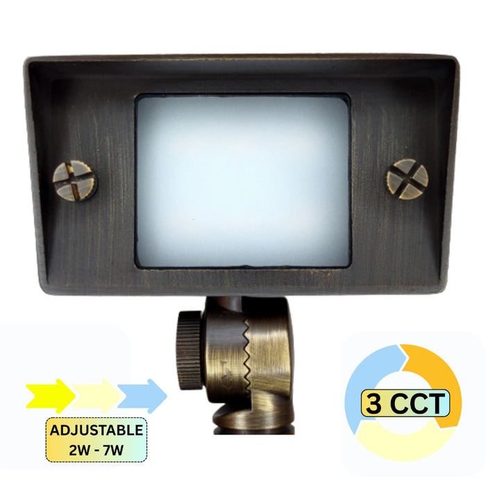 ABBA FPBCC04 2W-7W 12V LED Landscape Flood Light, 3 CCT, Brass