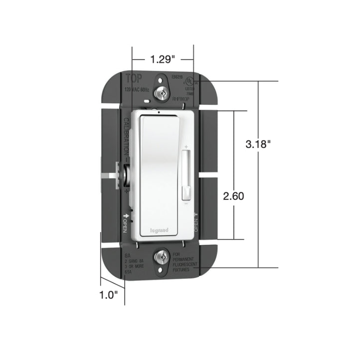 Wattstopper RHFB83P Radiant 8A Fluorescent Single Pole/3-Way Preset Dimmer