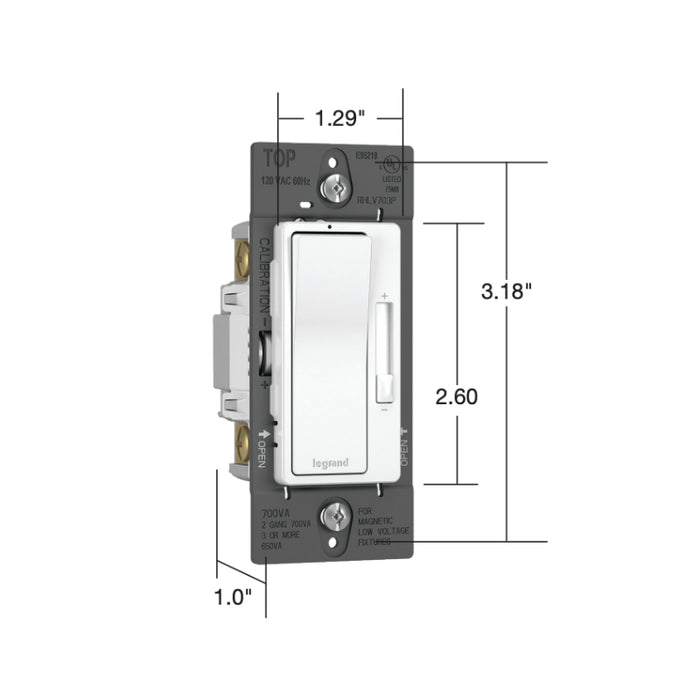Wattstopper RHLV1103P Radiant Magnetic Low Voltage Single Pole/3-Way Preset Dimmer, 1100VA