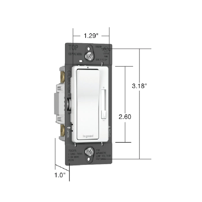 Wattstopper RHLV703P radiant 120V, 700VA, Magnetic Low-Voltage Single Pole/3-Way Dimmer