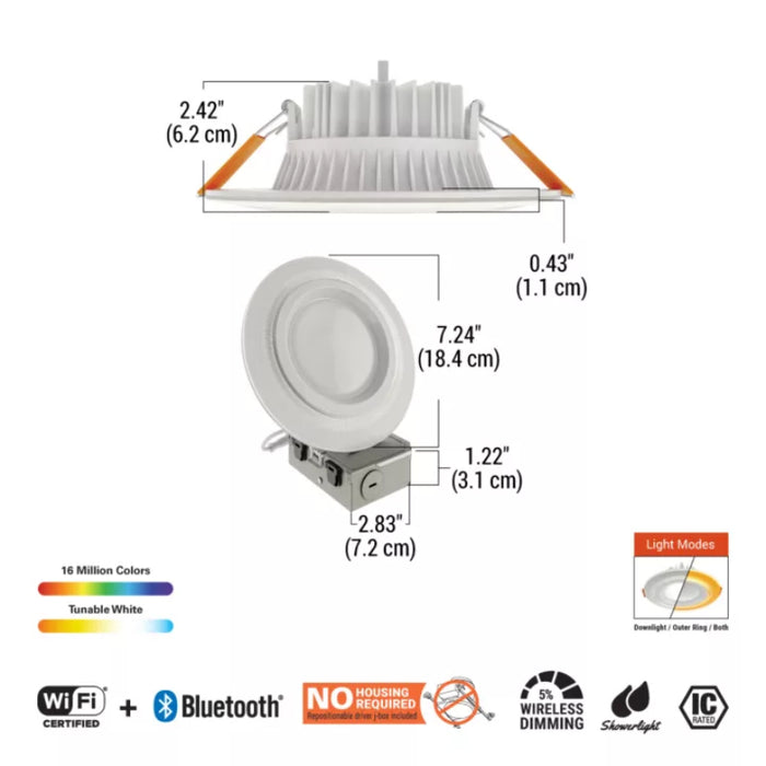 Halo RLWZDZC6 6" LED Dual Zone Smart Wi-Fi Recessed Canless Downlight Connected by WiZ Pro, 1000 Lumen, 120V