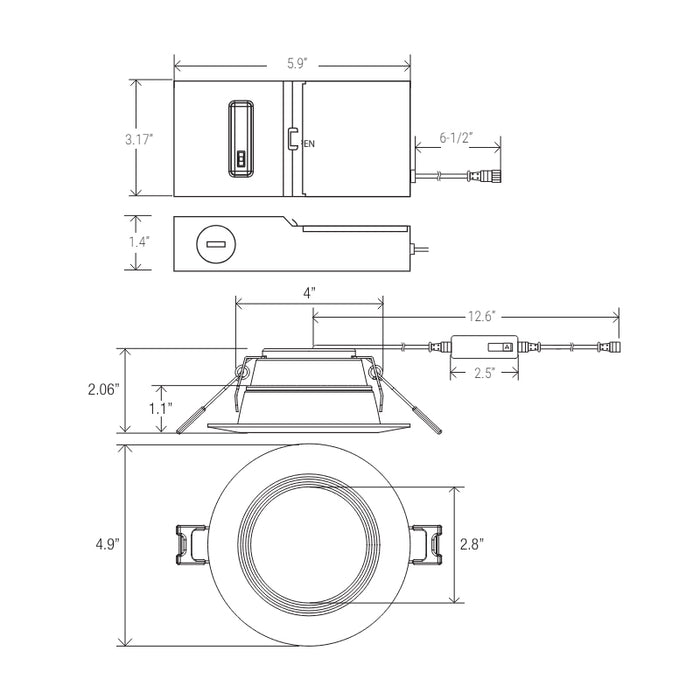 Elite RPL437 4" Round Baffle LED Downlight, Lumens & CCT Selectable