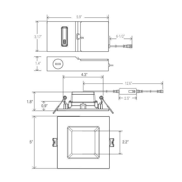 Elite RPL485 4" Square Smooth Reflector LED Downlight, Lumens & CCT Selectable